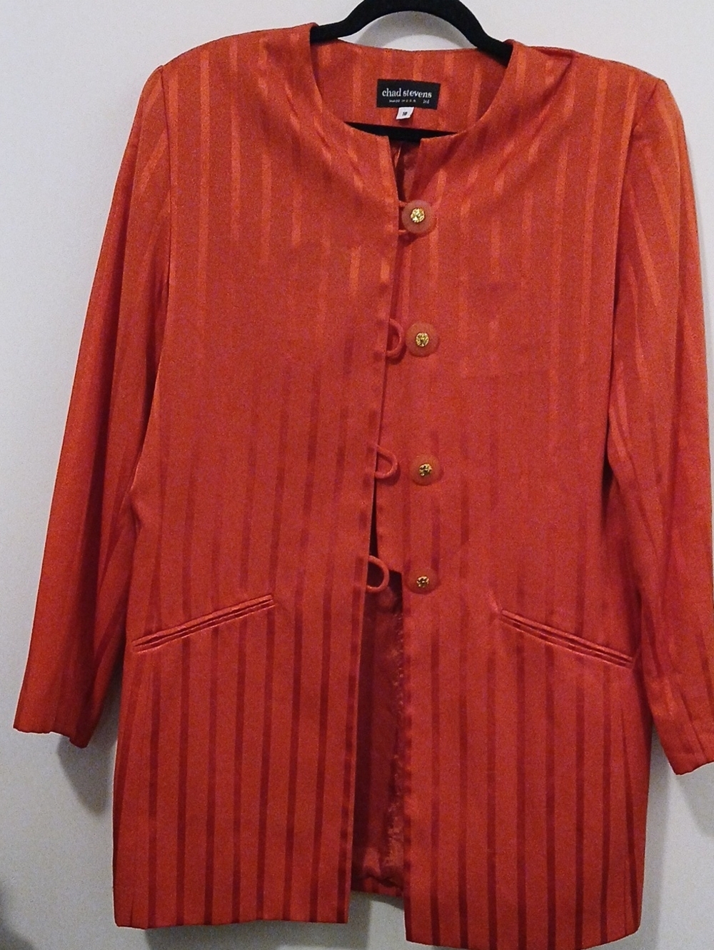 Vintage Chad Stevens Womens Orange Satin Button Front Jacket Sz 16